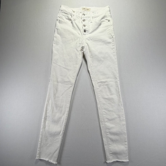 Madewell 9" Mid Rise Skinny Jeans White Button Fly Frayed Hem Size 25 - Picture 2 of 9